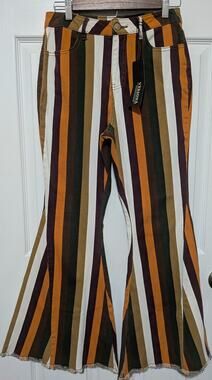 Versona Striped Flare Pants Women's Size 6 Short NWT 70s Boho Bell Bottoms